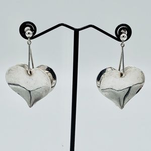 Sterling Silver Double Heart Drop Pierced Earrings